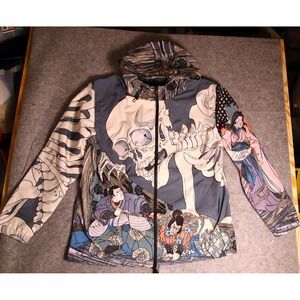 Rebel Vengeance Mens 3XL Japanese Samurai Skull Graphic Hooded Windbreaker/Rain